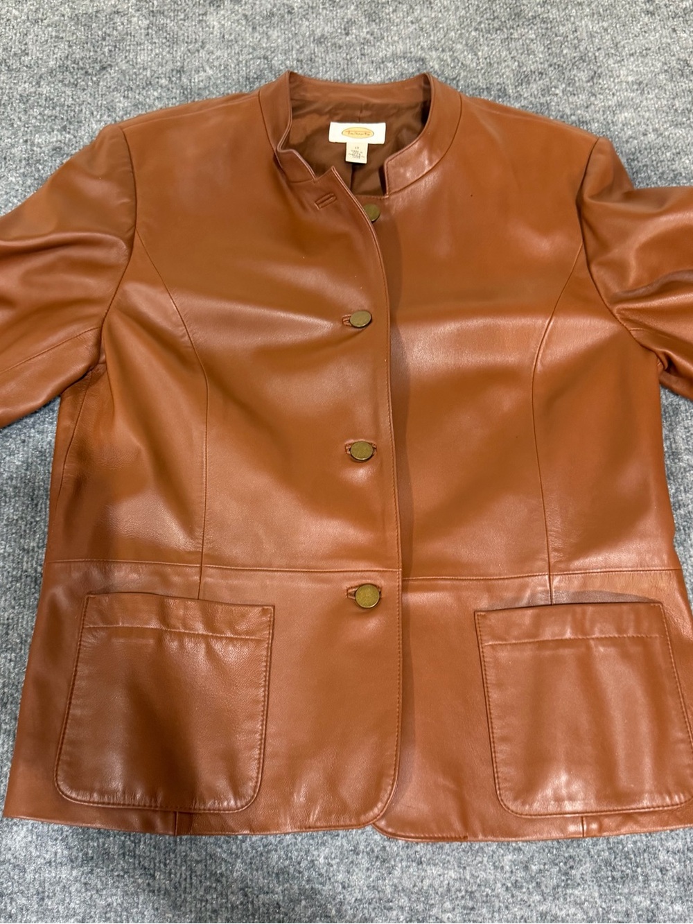Talbots Chestnut Brown Leather Button-Front Jacket - Picture 5 of 10